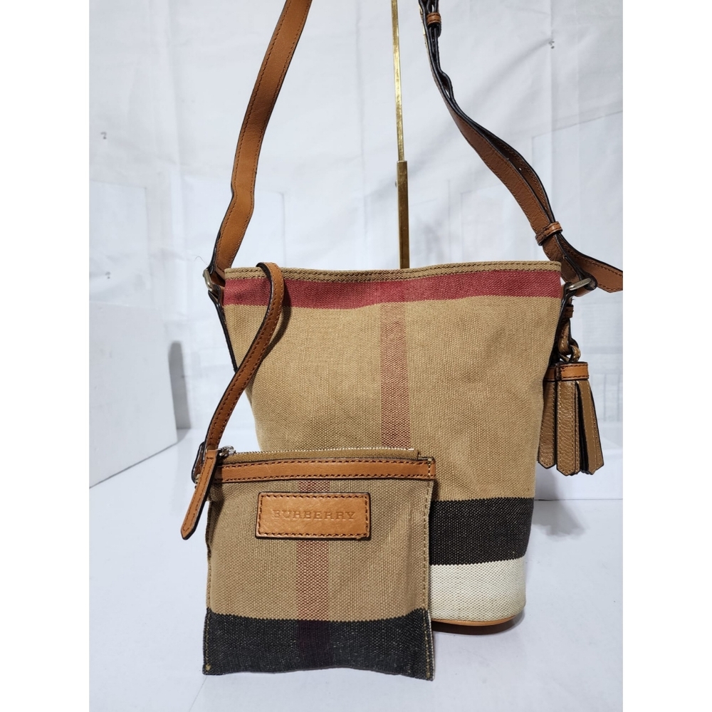 BURBERRY Canvas Mega Check Mini Ashby Hobo Saddle Bag Brown/Beige - Picture 7 of 13